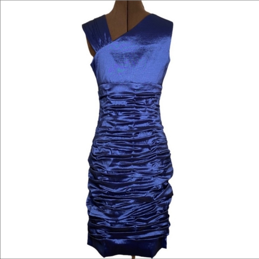 Calvin Klein metallic royal blue Ruched cocktail dress